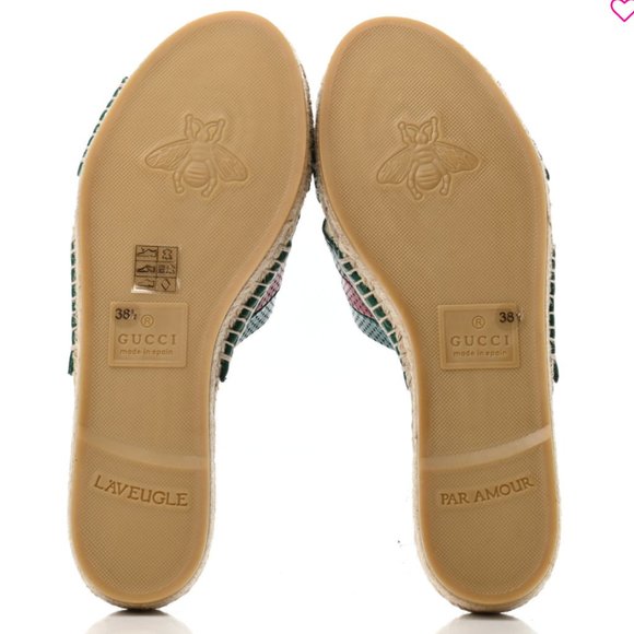 GUCCI Calfskin Perforated Web Espadrille Sandals Red Green New in Box w shoe bag - Picture 5 of 5